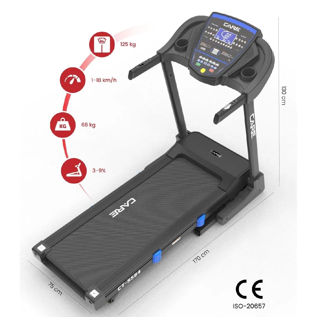 Tapis de course connecté - Care CT-5584 -18 km-h - Moteur 1.5CV - KINOMAP - Pliable1