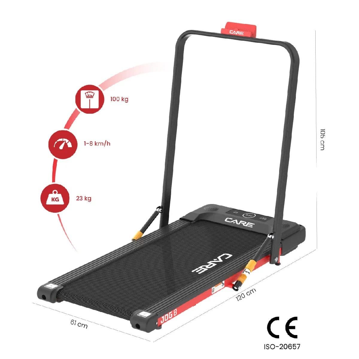 Tapis de marche Care JOG 8 - 8 km-h - 0.75 CV - Design ergonomique et pliable1